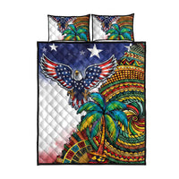 Caribbean American Together Quilt Bed Set USA Flag Eagle and Coloful Palm Tree - Wonder Print Shop