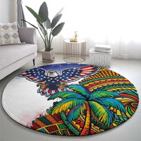 Caribbean American Together Round Carpet USA Flag Eagle and Coloful Palm Tree - Wonder Print Shop