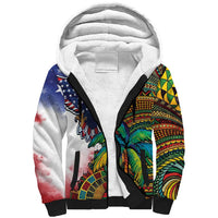 Caribbean American Together Sherpa Hoodie USA Flag Eagle and Coloful Palm Tree - Wonder Print Shop