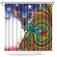 Caribbean American Together Shower Curtain USA Flag Eagle and Coloful Palm Tree - Wonder Print Shop