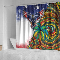 Caribbean American Together Shower Curtain USA Flag Eagle and Coloful Palm Tree - Wonder Print Shop