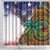 Caribbean American Together Shower Curtain USA Flag Eagle and Coloful Palm Tree - Wonder Print Shop