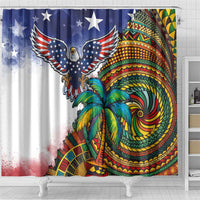 Caribbean American Together Shower Curtain USA Flag Eagle and Coloful Palm Tree - Wonder Print Shop