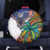 Caribbean American Together Spare Tire Cover USA Flag Eagle and Coloful Palm Tree - Wonder Print Shop