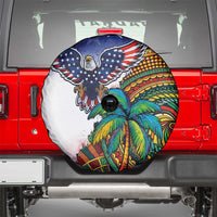 Caribbean American Together Spare Tire Cover USA Flag Eagle and Coloful Palm Tree - Wonder Print Shop
