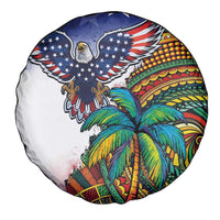 Caribbean American Together Spare Tire Cover USA Flag Eagle and Coloful Palm Tree - Wonder Print Shop