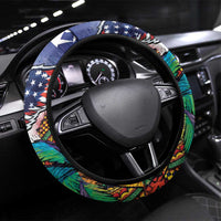 Caribbean American Together Steering Wheel Cover USA Flag Eagle and Coloful Palm Tree - Wonder Print Shop