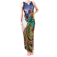 Caribbean American Together Tank Maxi Dress USA Flag Eagle and Coloful Palm Tree - Wonder Print Shop