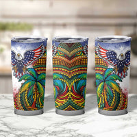Caribbean American Together Tumbler Cup USA Flag Eagle and Coloful Palm Tree - Wonder Print Shop
