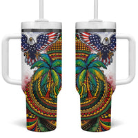 Caribbean American Together Tumbler With Handle USA Flag Eagle and Coloful Palm Tree - Wonder Print Shop