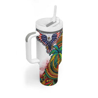 Caribbean American Together Tumbler With Handle USA Flag Eagle and Coloful Palm Tree - Wonder Print Shop