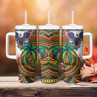Caribbean American Together Tumbler With Handle USA Flag Eagle and Coloful Palm Tree - Wonder Print Shop