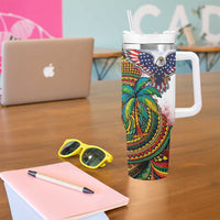 Caribbean American Together Tumbler With Handle USA Flag Eagle and Coloful Palm Tree - Wonder Print Shop
