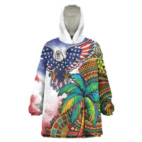 Caribbean American Together Wearable Blanket Hoodie USA Flag Eagle and Coloful Palm Tree - Wonder Print Shop