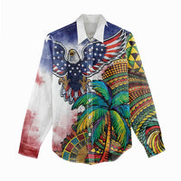 Caribbean American Together Women Casual Shirt USA Flag Eagle and Coloful Palm Tree - Wonder Print Shop