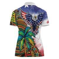 Caribbean American Together Women Polo Shirt USA Flag Eagle and Coloful Palm Tree - Wonder Print Shop
