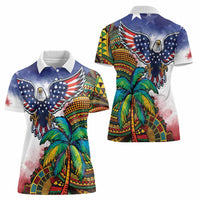 Caribbean American Together Women Polo Shirt USA Flag Eagle and Coloful Palm Tree - Wonder Print Shop