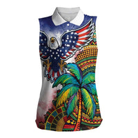 Caribbean American Together Women Sleeveless Polo Shirt USA Flag Eagle and Coloful Palm Tree - Wonder Print Shop