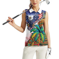 Caribbean American Together Women Sleeveless Polo Shirt USA Flag Eagle and Coloful Palm Tree - Wonder Print Shop