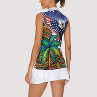 Caribbean American Together Women Sleeveless Polo Shirt USA Flag Eagle and Coloful Palm Tree - Wonder Print Shop