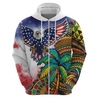 Caribbean American Together Zip Hoodie USA Flag Eagle and Coloful Palm Tree - Wonder Print Shop