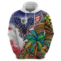 Caribbean American Together Zip Hoodie USA Flag Eagle and Coloful Palm Tree - Wonder Print Shop