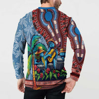 Afro-Caribbean Button Sweatshirt African Dashiki Style with Caribbean Music with Blue Iguanas - Wonder Print Shop