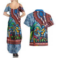 Afro-Caribbean Couples Matching Summer Maxi Dress and Hawaiian Shirt African Dashiki Style with Caribbean Music with Blue Iguanas - Wonder Print Shop