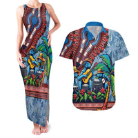 Afro-Caribbean Couples Matching Tank Maxi Dress and Hawaiian Shirt African Dashiki Style with Caribbean Music with Blue Iguanas - Wonder Print Shop