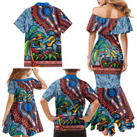 Afro-Caribbean Family Matching Mermaid Dress and Hawaiian Shirt African Dashiki Style with Caribbean Music with Blue Iguanas - Wonder Print Shop