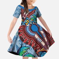 Afro-Caribbean Family Matching Off Shoulder Maxi Dress and Hawaiian Shirt African Dashiki Style with Caribbean Music with Blue Iguanas - Wonder Print Shop