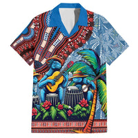 Afro-Caribbean Family Matching Off Shoulder Maxi Dress and Hawaiian Shirt African Dashiki Style with Caribbean Music with Blue Iguanas - Wonder Print Shop