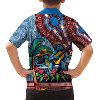 Afro-Caribbean Family Matching Off Shoulder Short Dress and Hawaiian Shirt African Dashiki Style with Caribbean Music with Blue Iguanas - Wonder Print Shop