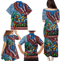 Afro-Caribbean Family Matching Puletasi and Hawaiian Shirt African Dashiki Style with Caribbean Music with Blue Iguanas - Wonder Print Shop