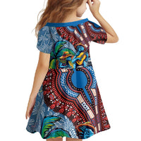 Afro-Caribbean Family Matching Short Sleeve Bodycon Dress and Hawaiian Shirt African Dashiki Style with Caribbean Music with Blue Iguanas - Wonder Print Shop