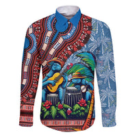 Afro-Caribbean Family Matching Short Sleeve Bodycon Dress and Hawaiian Shirt African Dashiki Style with Caribbean Music with Blue Iguanas - Wonder Print Shop