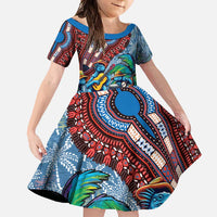 Afro-Caribbean Family Matching Summer Maxi Dress and Hawaiian Shirt African Dashiki Style with Caribbean Music with Blue Iguanas - Wonder Print Shop