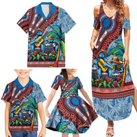 Afro-Caribbean Family Matching Summer Maxi Dress and Hawaiian Shirt African Dashiki Style with Caribbean Music with Blue Iguanas - Wonder Print Shop