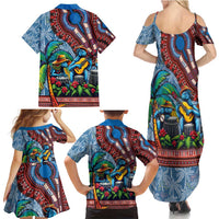 Afro-Caribbean Family Matching Summer Maxi Dress and Hawaiian Shirt African Dashiki Style with Caribbean Music with Blue Iguanas - Wonder Print Shop