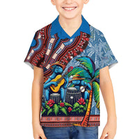 Afro-Caribbean Family Matching Tank Maxi Dress and Hawaiian Shirt African Dashiki Style with Caribbean Music with Blue Iguanas - Wonder Print Shop
