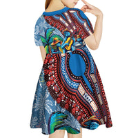Afro-Caribbean Kid Short Sleeve Dress African Dashiki Style with Caribbean Music with Blue Iguanas - Wonder Print Shop
