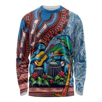 Afro-Caribbean Long Sleeve Shirt African Dashiki Style with Caribbean Music with Blue Iguanas - Wonder Print Shop