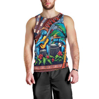 Afro-Caribbean Men Tank Top African Dashiki Style with Caribbean Music with Blue Iguanas - Wonder Print Shop