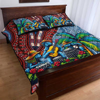 Afro-Caribbean Quilt Bed Set African Dashiki Style with Caribbean Music with Blue Iguanas - Wonder Print Shop