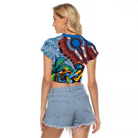 Afro-Caribbean Raglan Cropped T Shirt African Dashiki Style with Caribbean Music with Blue Iguanas - Wonder Print Shop