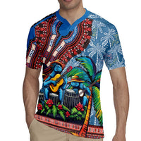 Afro-Caribbean Rugby Jersey African Dashiki Style with Caribbean Music with Blue Iguanas - Wonder Print Shop