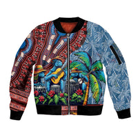 Afro-Caribbean Sleeve Zip Bomber Jacket African Dashiki Style with Caribbean Music with Blue Iguanas - Wonder Print Shop