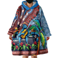 Afro-Caribbean Wearable Blanket Hoodie African Dashiki Style with Caribbean Music with Blue Iguanas - Wonder Print Shop