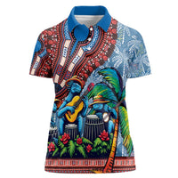 Afro-Caribbean Women Polo Shirt African Dashiki Style with Caribbean Music with Blue Iguanas - Wonder Print Shop