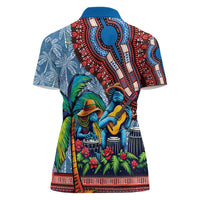 Afro-Caribbean Women Polo Shirt African Dashiki Style with Caribbean Music with Blue Iguanas - Wonder Print Shop
